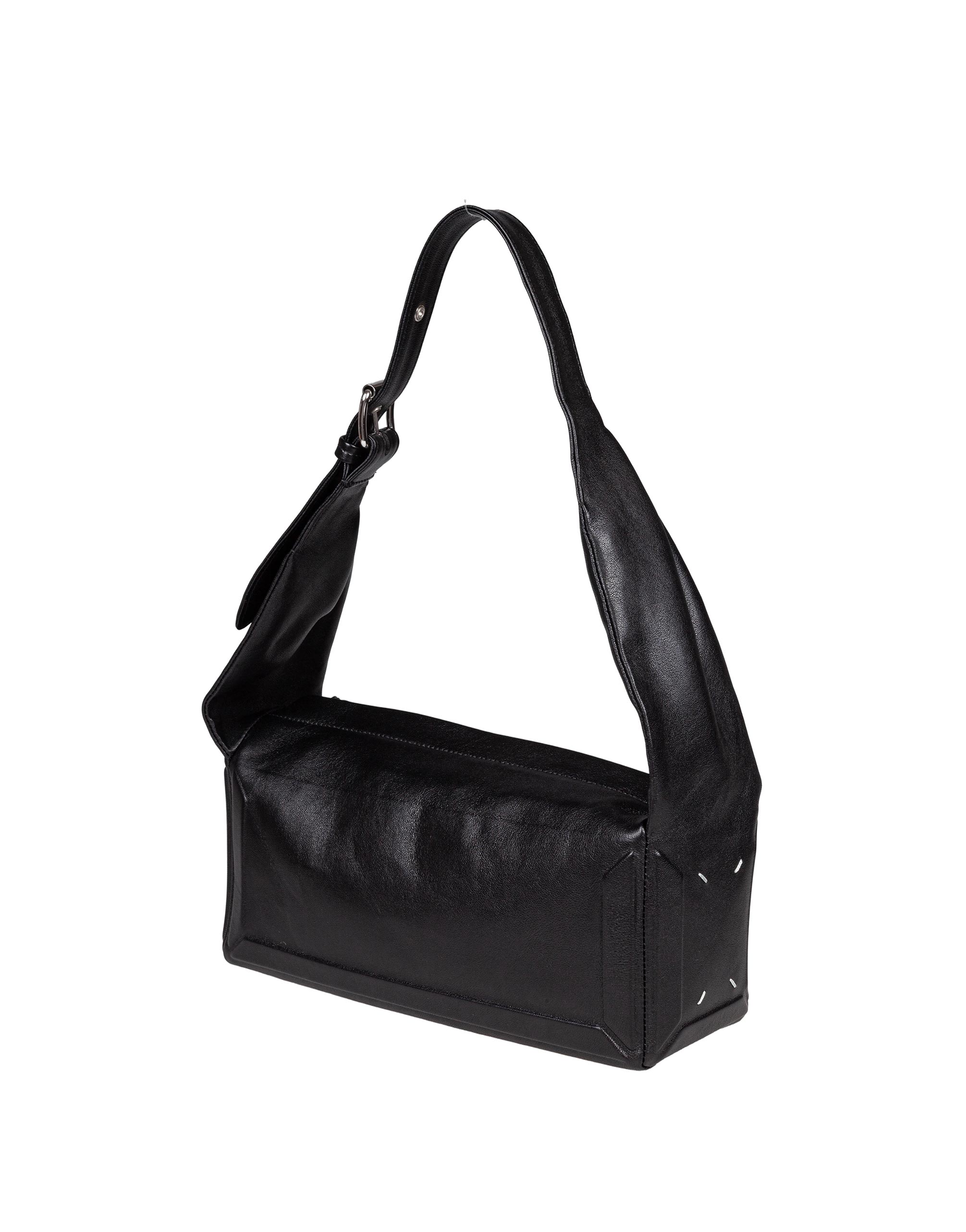 MAISON MARGIELA BLACK LEATHER EAST WEST MEDIUM SHOULDER BAG