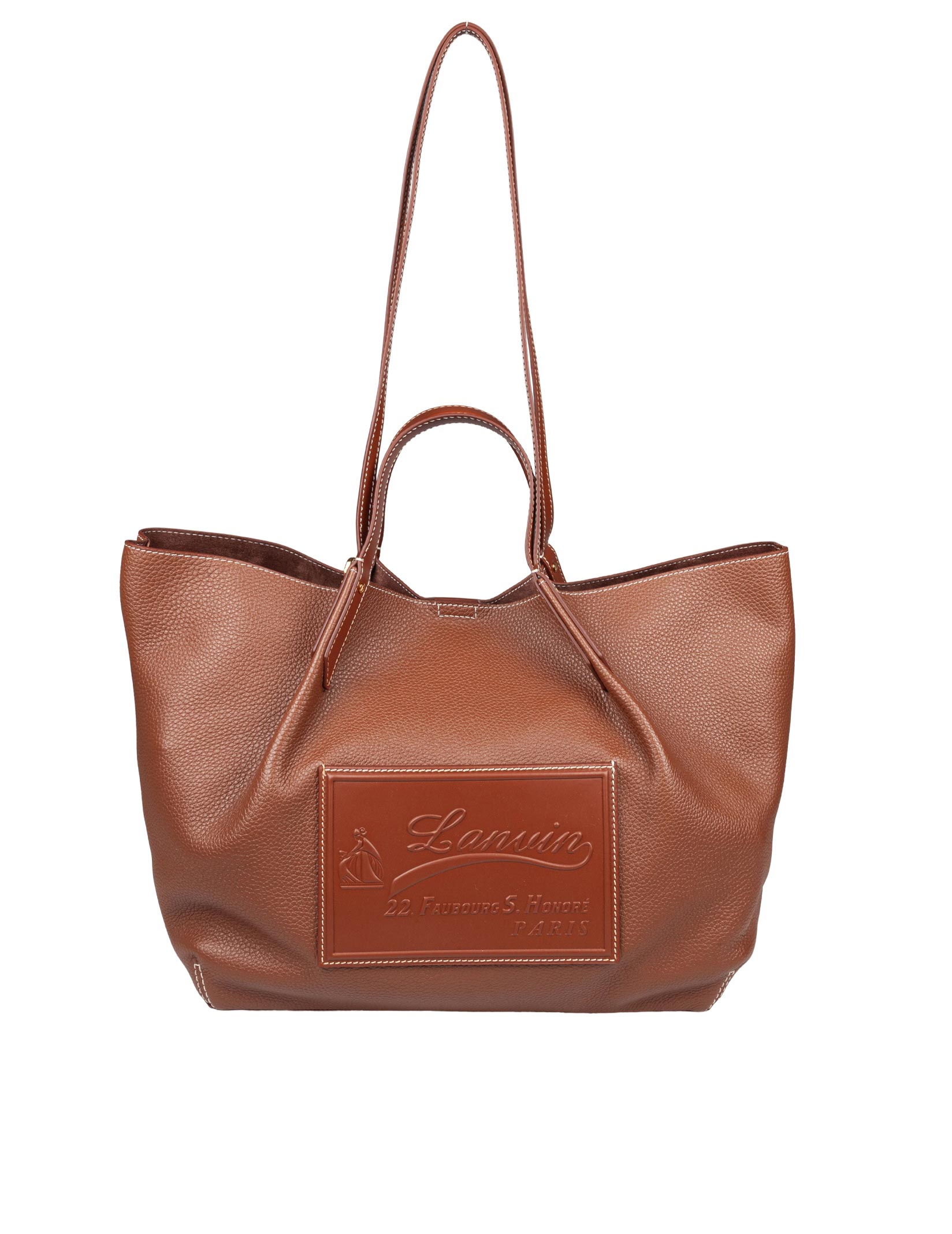 LANVIN SHOPPING BAG CATCH IN PELLE COLORE CUOIO