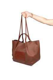LANVIN SHOPPING BAG CATCH IN PELLE COLORE CUOIO