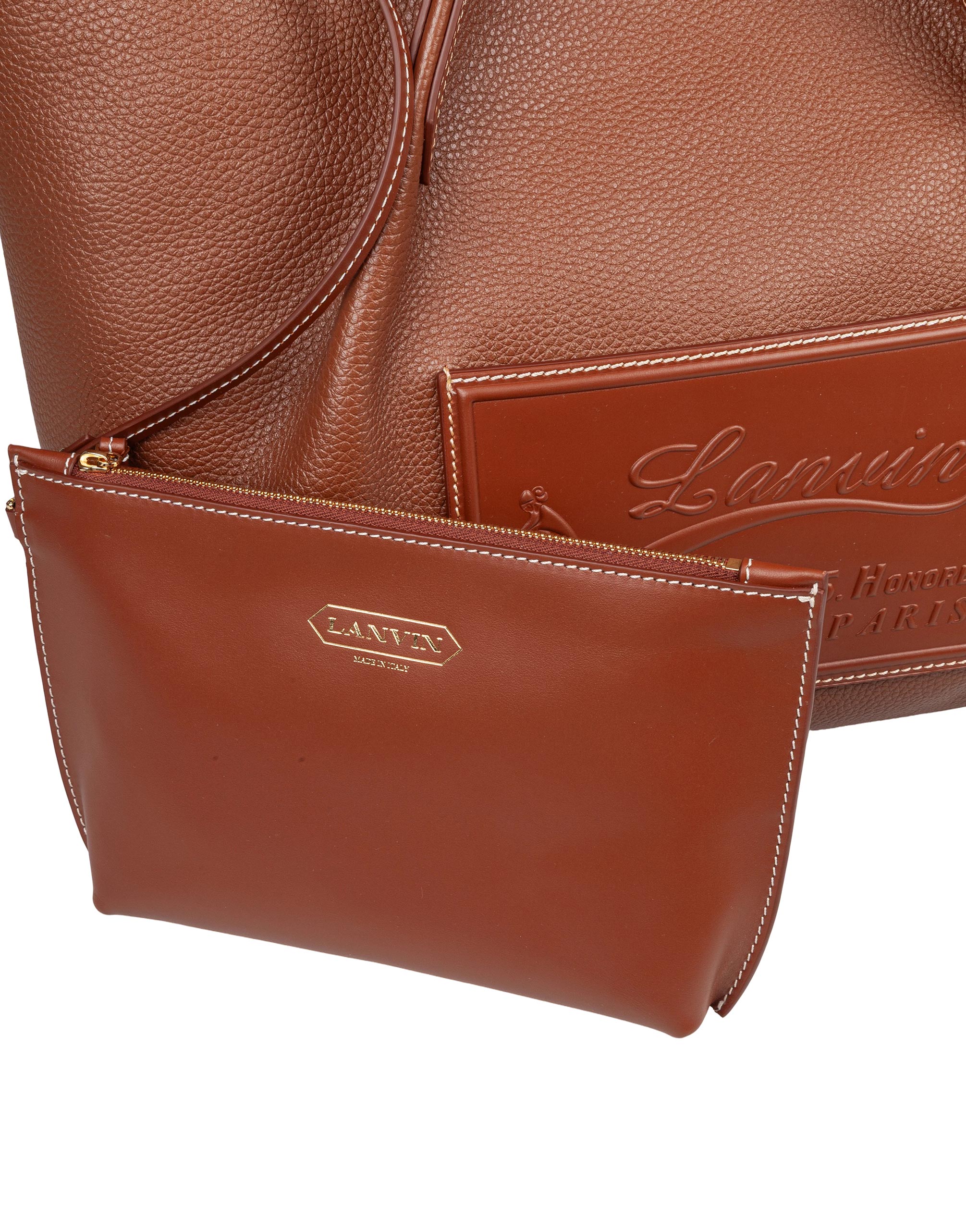 LANVIN SHOPPING BAG CATCH IN PELLE COLORE CUOIO