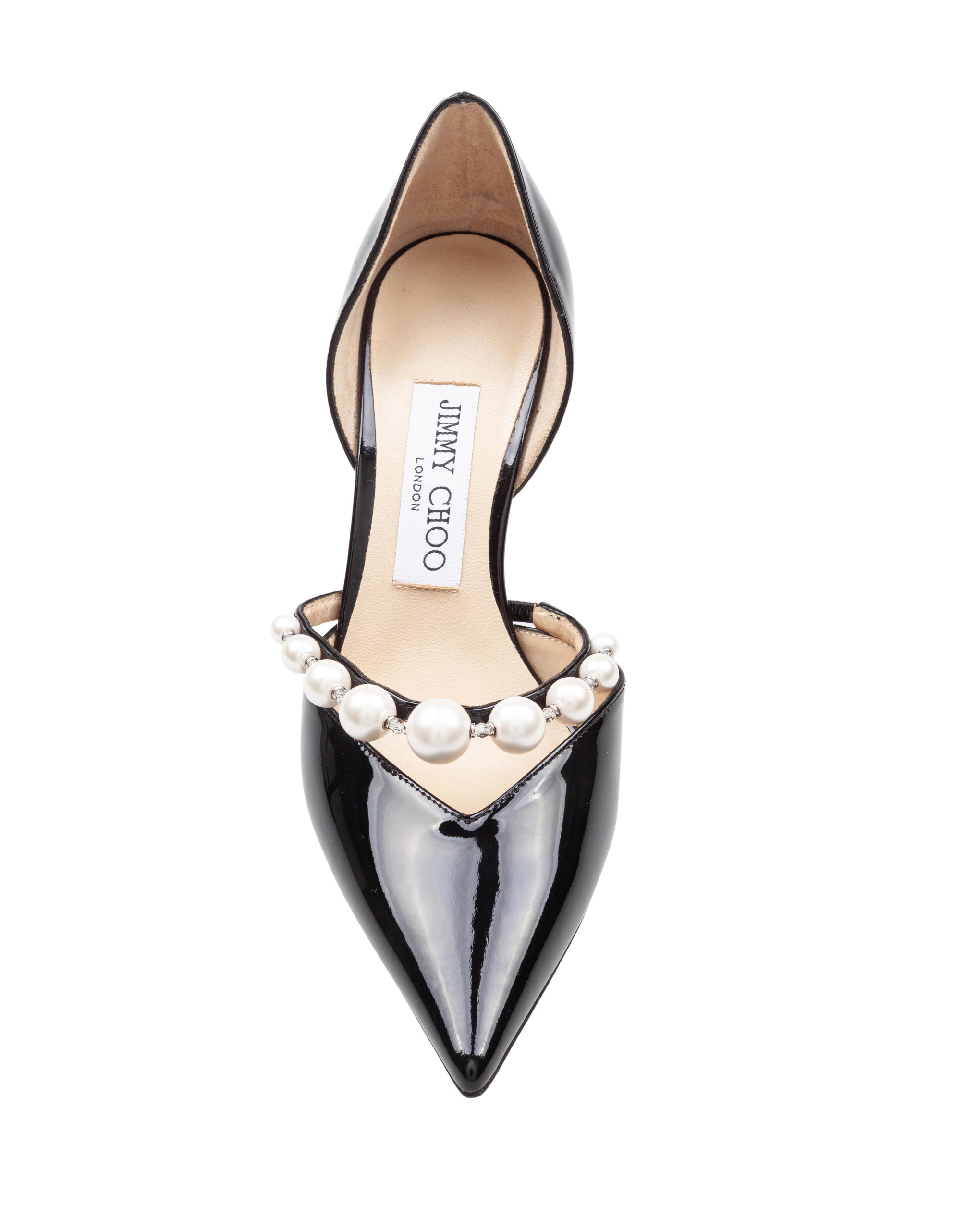 JIMMY CHOO AURELIE 85 PATENT LEATHER PUMPS WITH APPLIED PEARLS