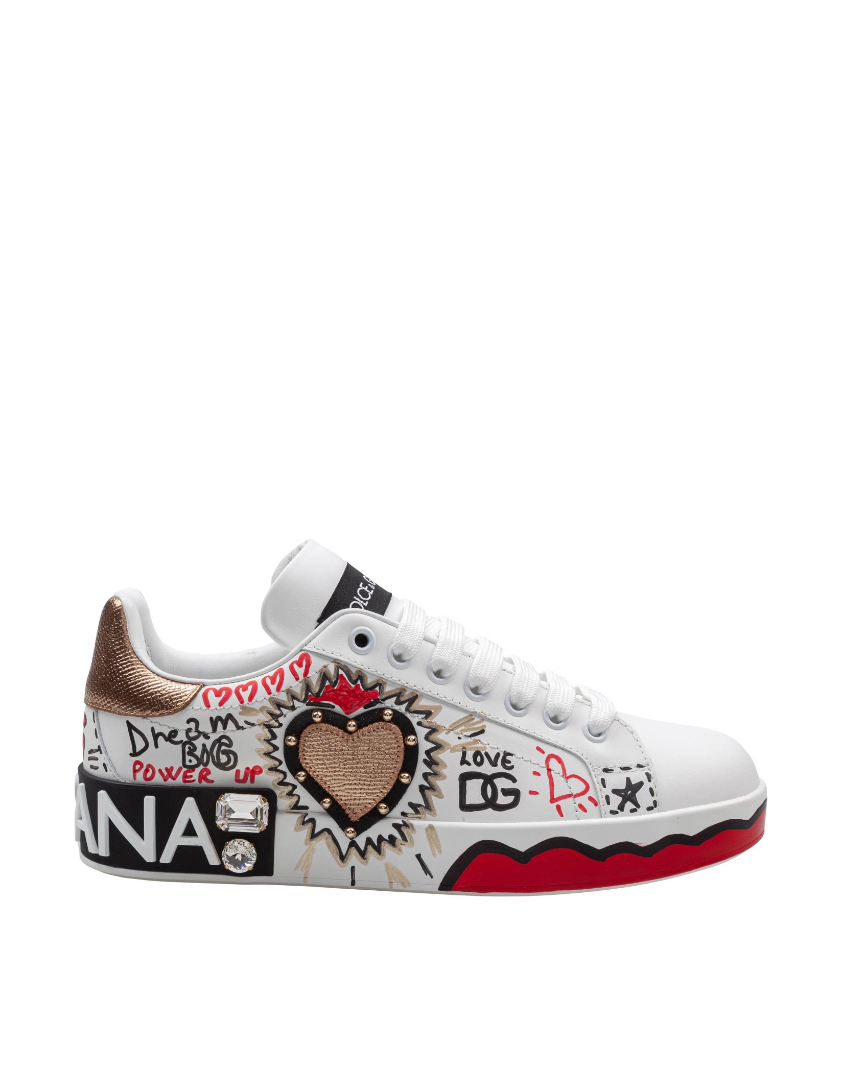 DOLCE & GABBANA PORTOFINO LEATHER SNEAKER WITH GRAFFITI