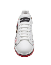 DOLCE & GABBANA PORTOFINO LEATHER SNEAKER WITH GRAFFITI