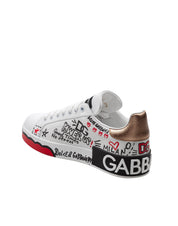 DOLCE & GABBANA PORTOFINO LEATHER SNEAKER WITH GRAFFITI