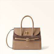 FURLA GRETA LEATHER TOP HANDLE BAG TOFFEE