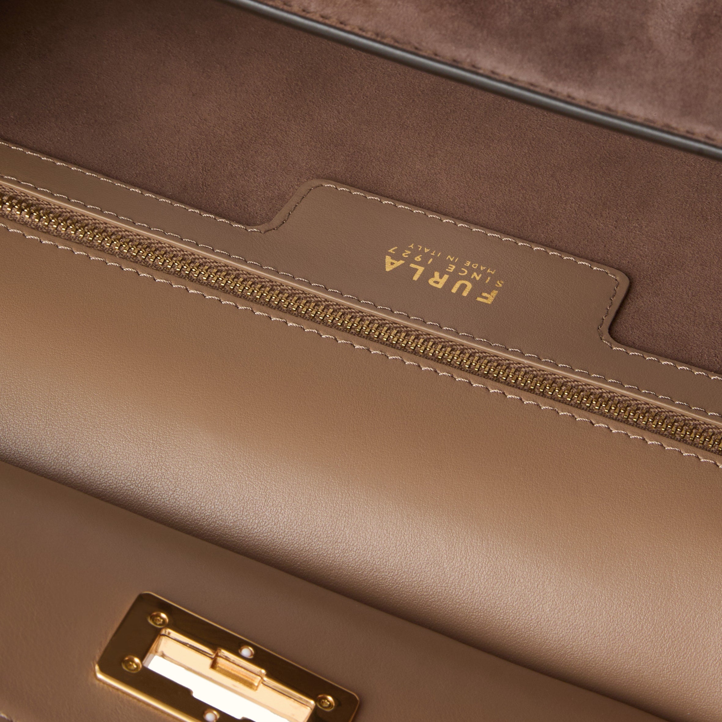 FURLA GRETA LEATHER TOP HANDLE BAG TOFFEE