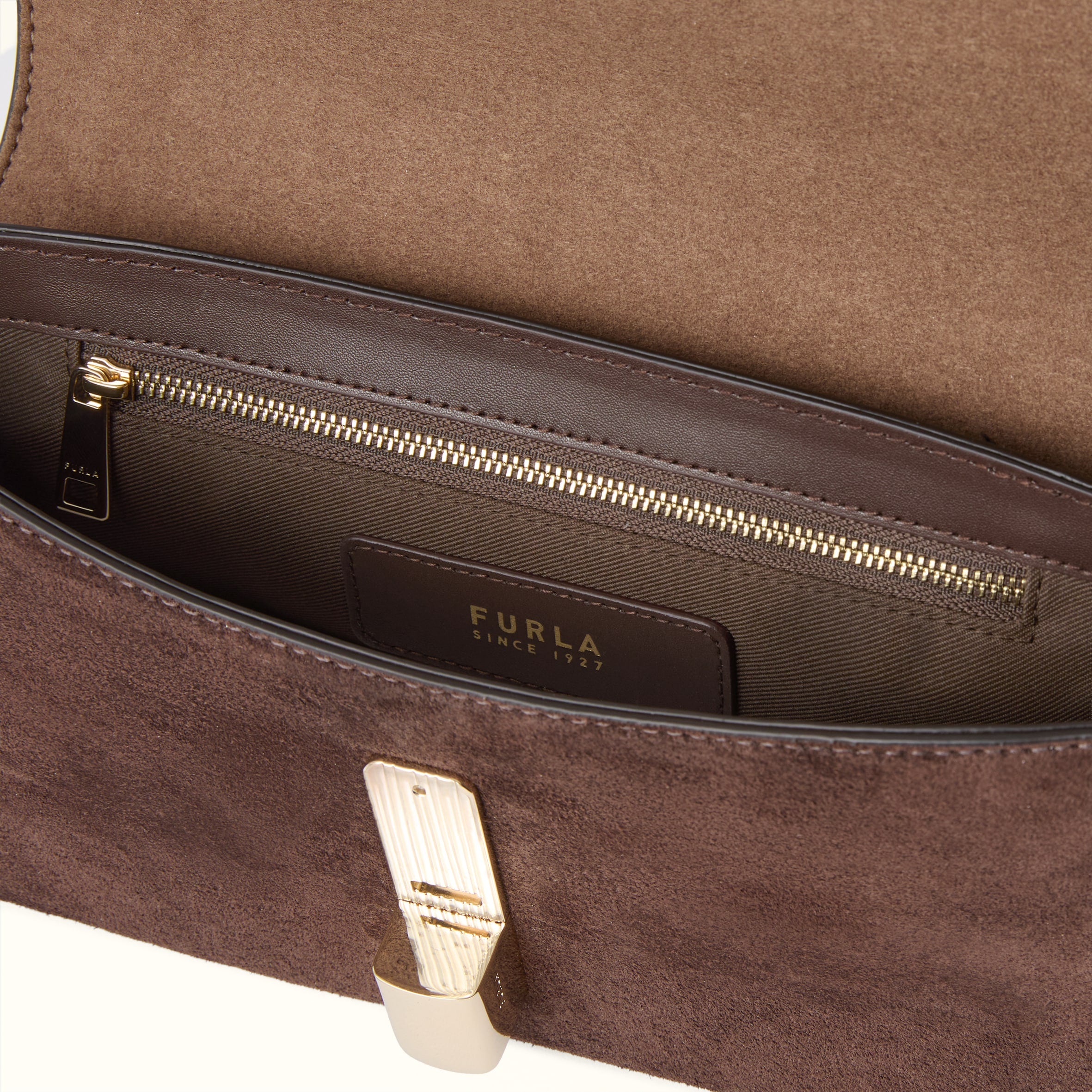 FURLA BORSA A SPALLA IRIDE MINI IN SUEDE COLORE CIOCCOLATO